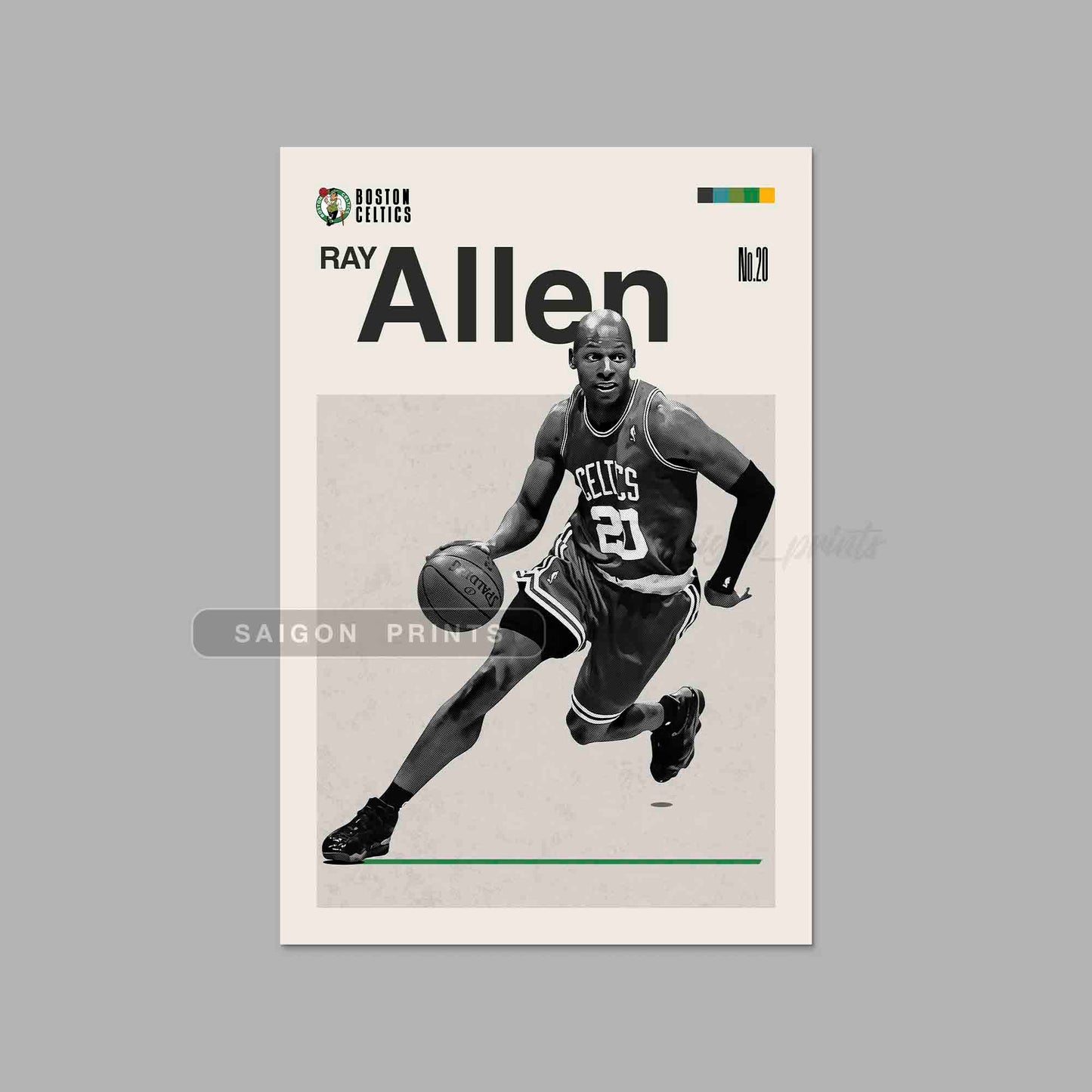 Ray Allen Celtics Basketball Mid Century Modern