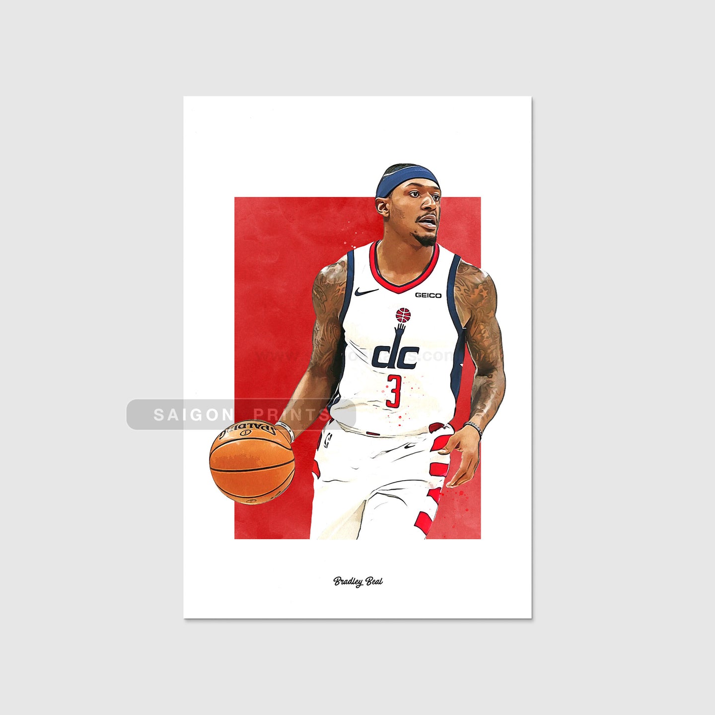 Bradley Beal Poster, Washington Basketball Fan Art Print, Man Cave Gift