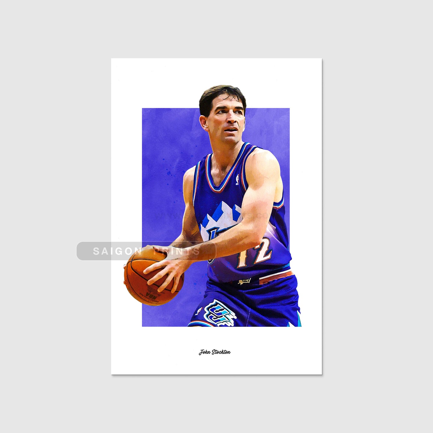 John Stockton Poster, Utah Jazz Basketball Fan Art Print, Man Cave Gift
