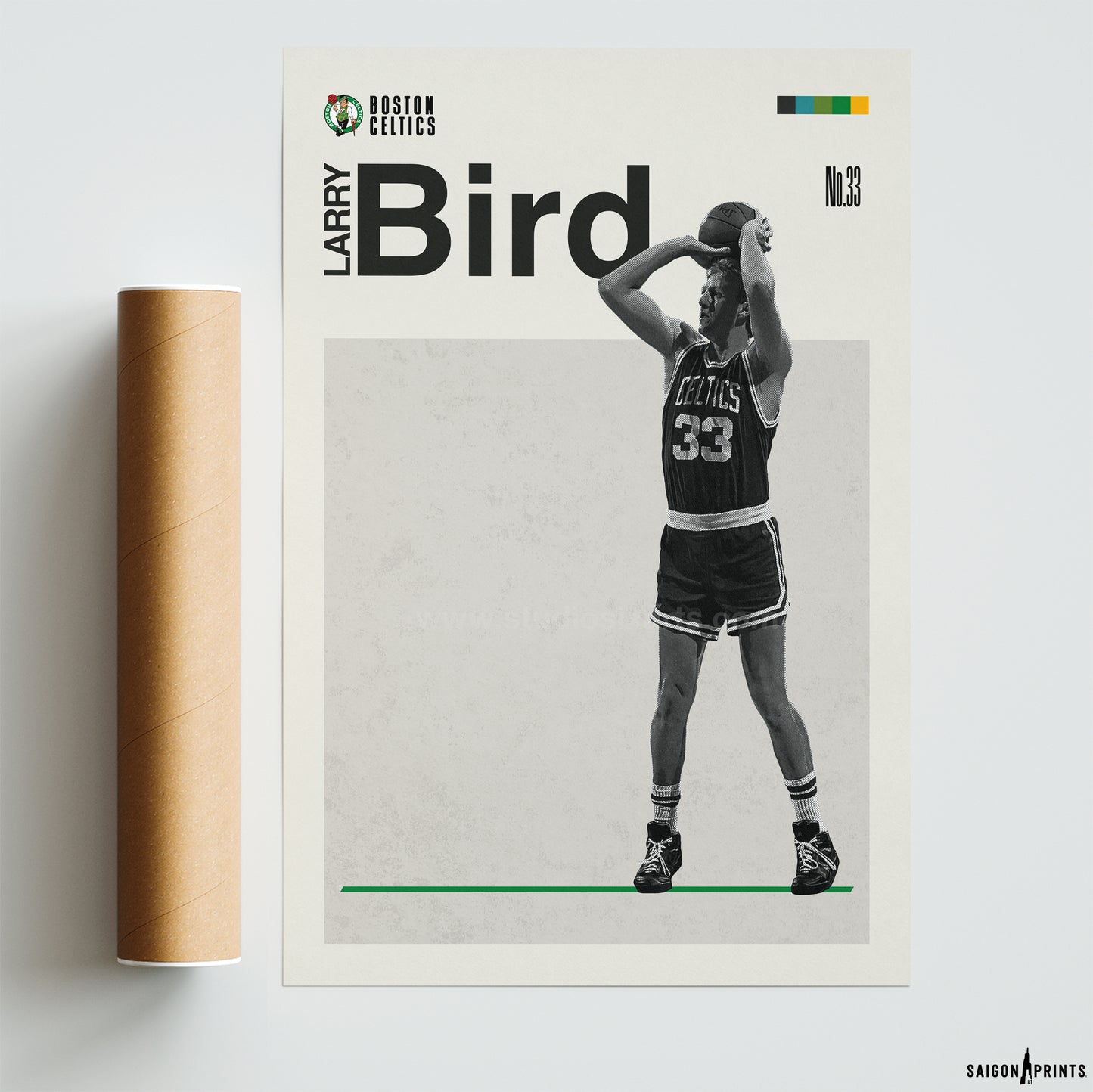 Larry Bird Celtics Basketball Mid Century Modern