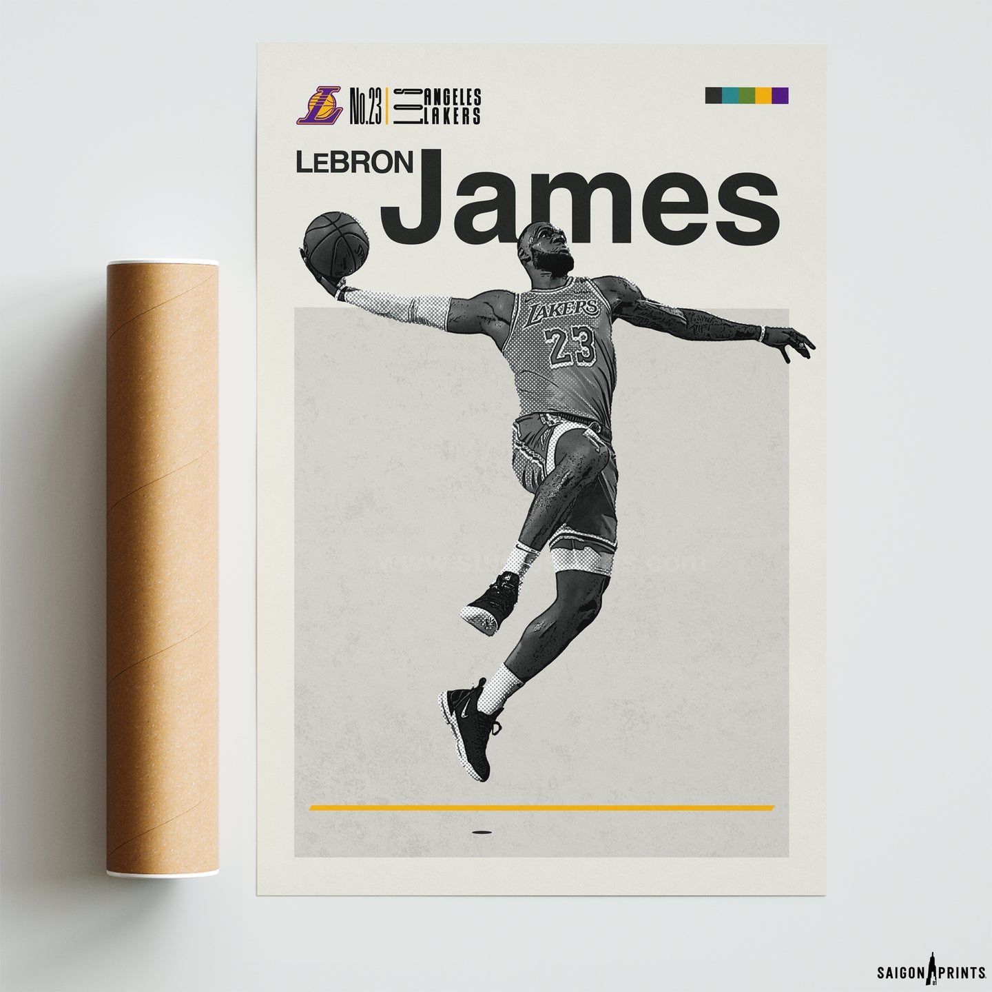 Lebron LA Lakers Basketball Mid Century Modern