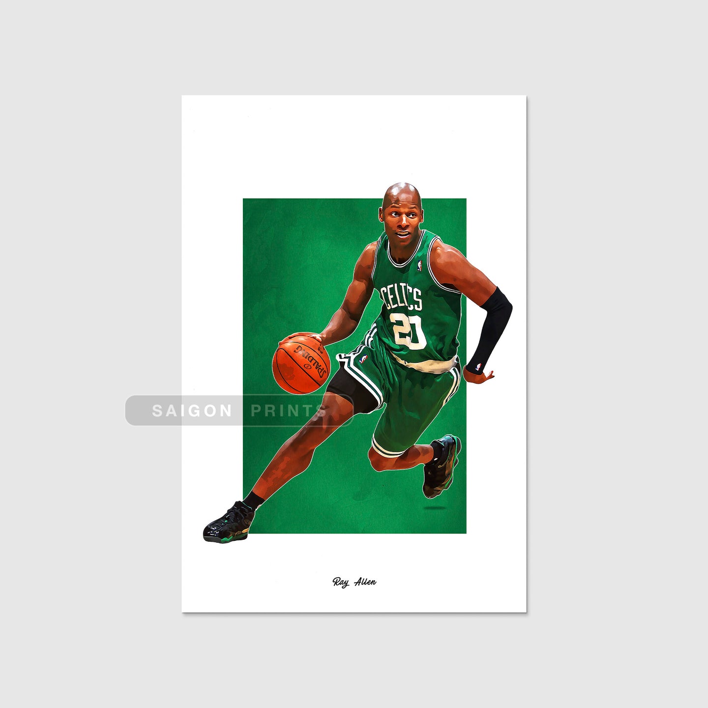 Ray Allen Poster, Boston Celtics Basketball Fan Art Print, Man Cave Gift
