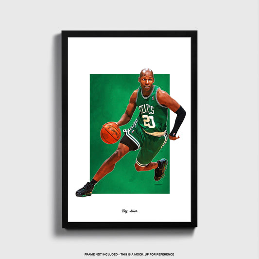 Ray Allen Poster, Boston Celtics Basketball Fan Art Print, Man Cave Gift