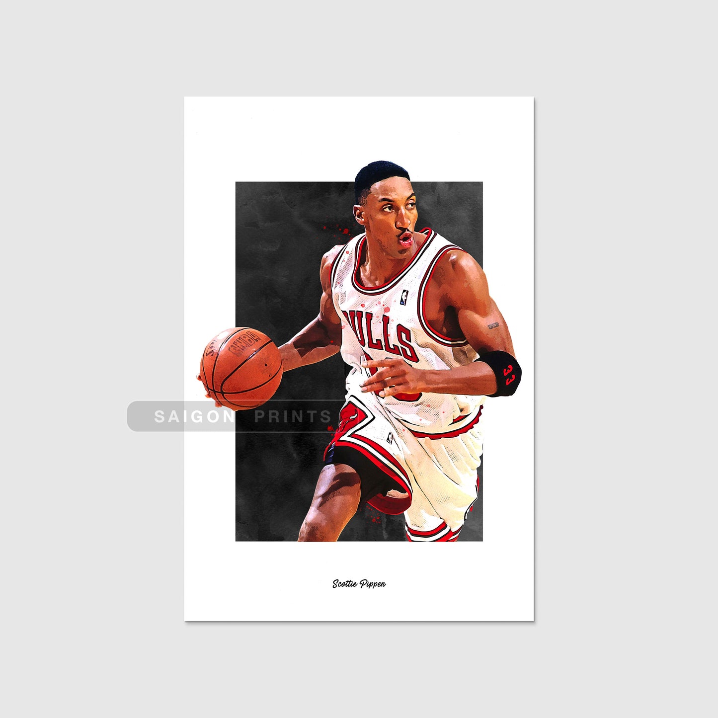 Scottie Pippen Poster, Chicago Bulls Basketball Fan Art Print, Man Cave Gift