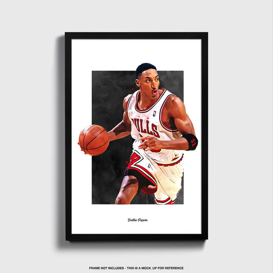 Scottie Pippen Poster, Chicago Bulls Basketball Fan Art Print, Man Cave Gift